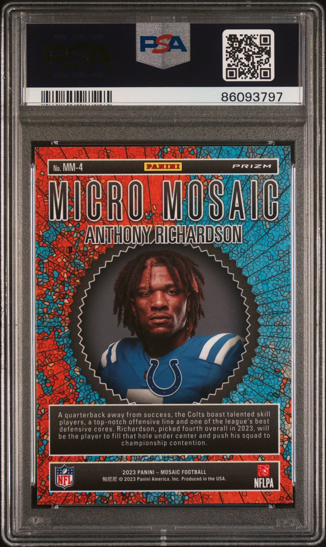 2023 Panini Mosaic Micro Mosaic Anthony Richardson #Mm4 Gem Mt 10 back