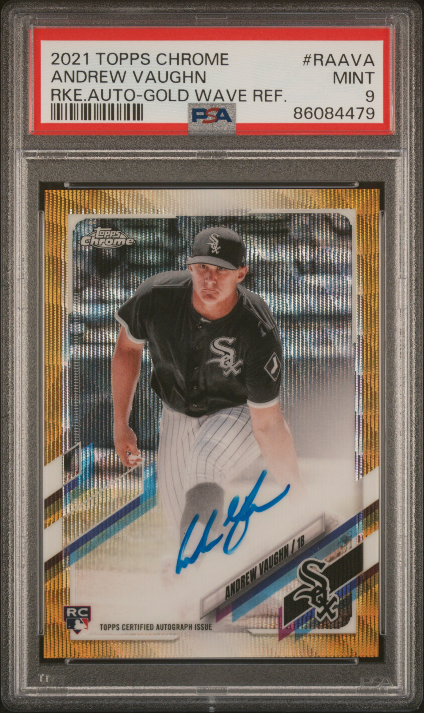 2021 Topps Chrome Rookie Autographs Gold Wave Refractor #RA-AVA Andrew Vaughn Signed Rookie Card (#45/50) – PSA MINT 9