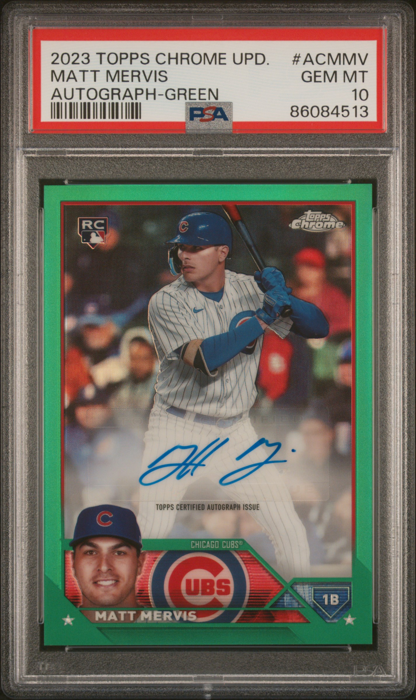 2023 Topps Chrome Update Autograph Green #ACMMV Matt Mervis Signed Rookie Card (#57/99) – PSA GEM MT 10