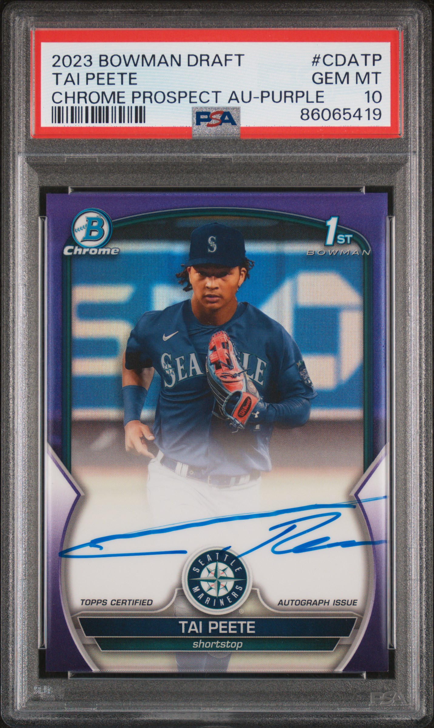 2023 Bowman Draft Chrome Prospect Autograph Purple #CDA-TP Tai Peete Signed Rookie Card (#166/250) – PSA GEM MT 10