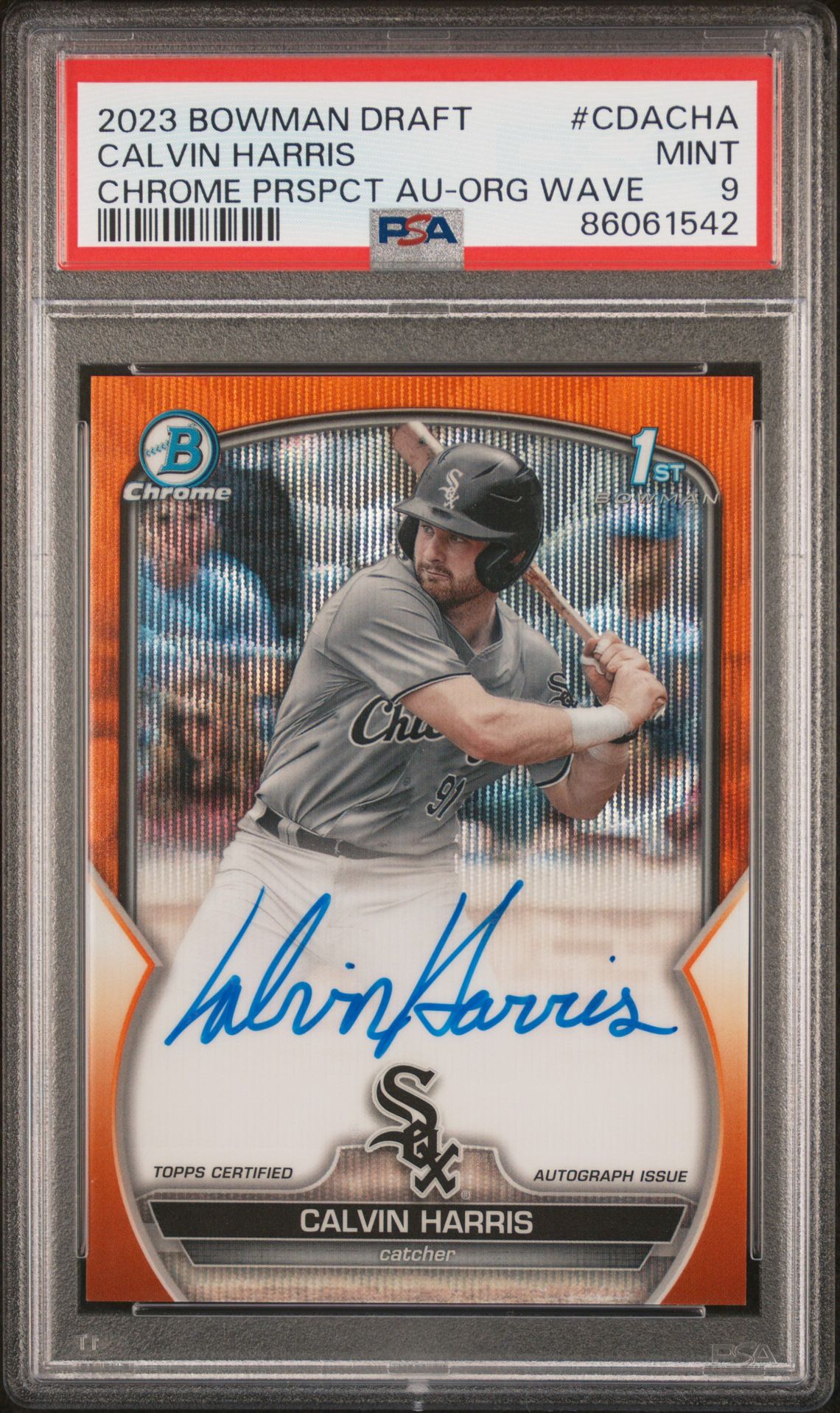 2023 Bowman BOWMAN DRAFT CHROME PROSPECT AUTOGRAPH CHROME PRSPCT AU-ORG WAVE #CDACHA Calvin Harris front