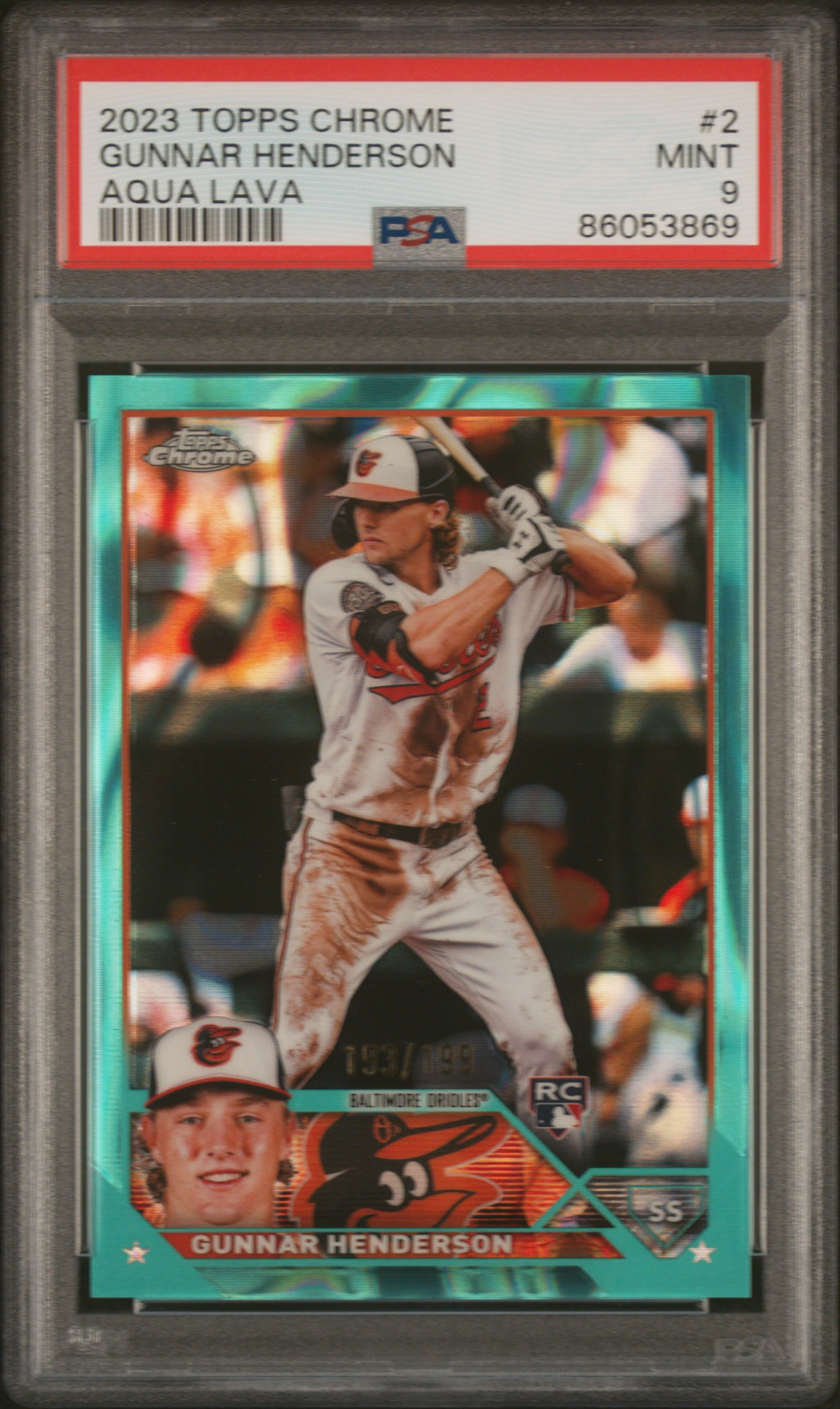 2023 Topps Chrome Gunnar Henderson #2 (Aqua Lava Refractor) Mint 9 front