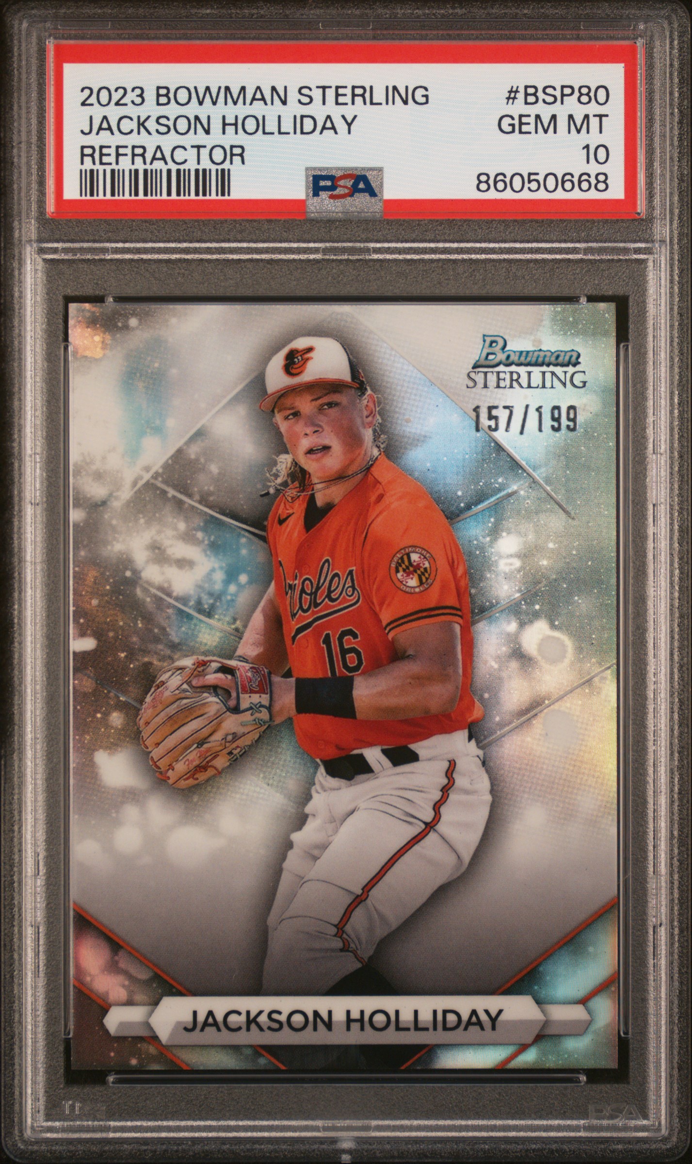 2023 Bowman Sterling Jackson Holliday #Bsp80 (Refractor) Gem Mt 10 front