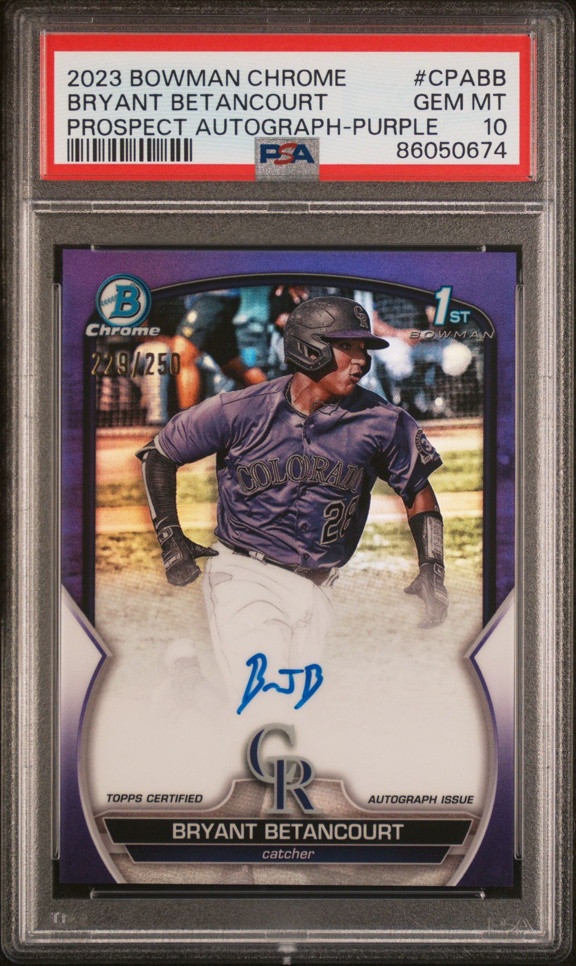 2023 Bowman Chrome Prospect Autographs Bryant Betancourt #Cpabb (Prospect Auto-Purple Ref) Gem Mt 10 front