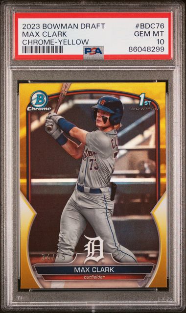 2023 Bowman Bowman Draft CHROME-YELLOW REFRACTOR #BDC76 Max Clark front