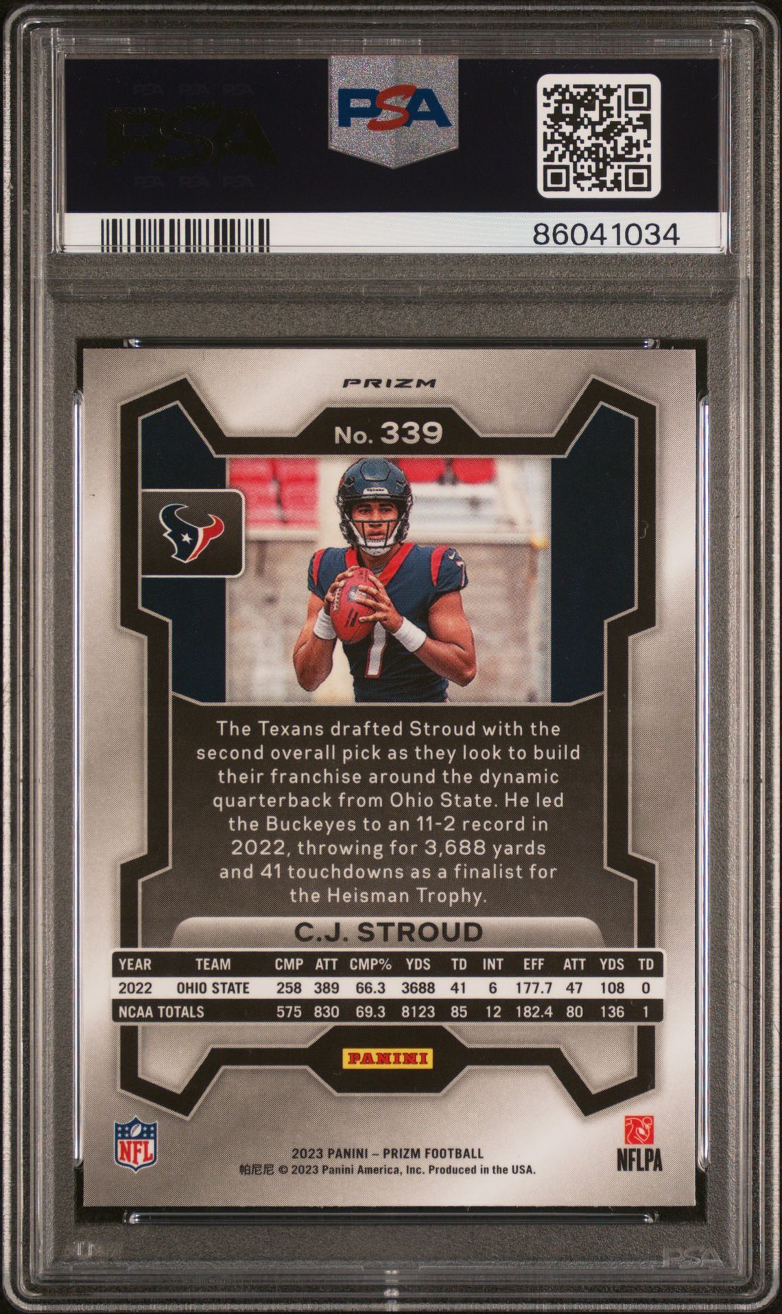 2023 Panini Prizm Cj Stroud #339 (Disco Prizm) Gem Mt 10 back