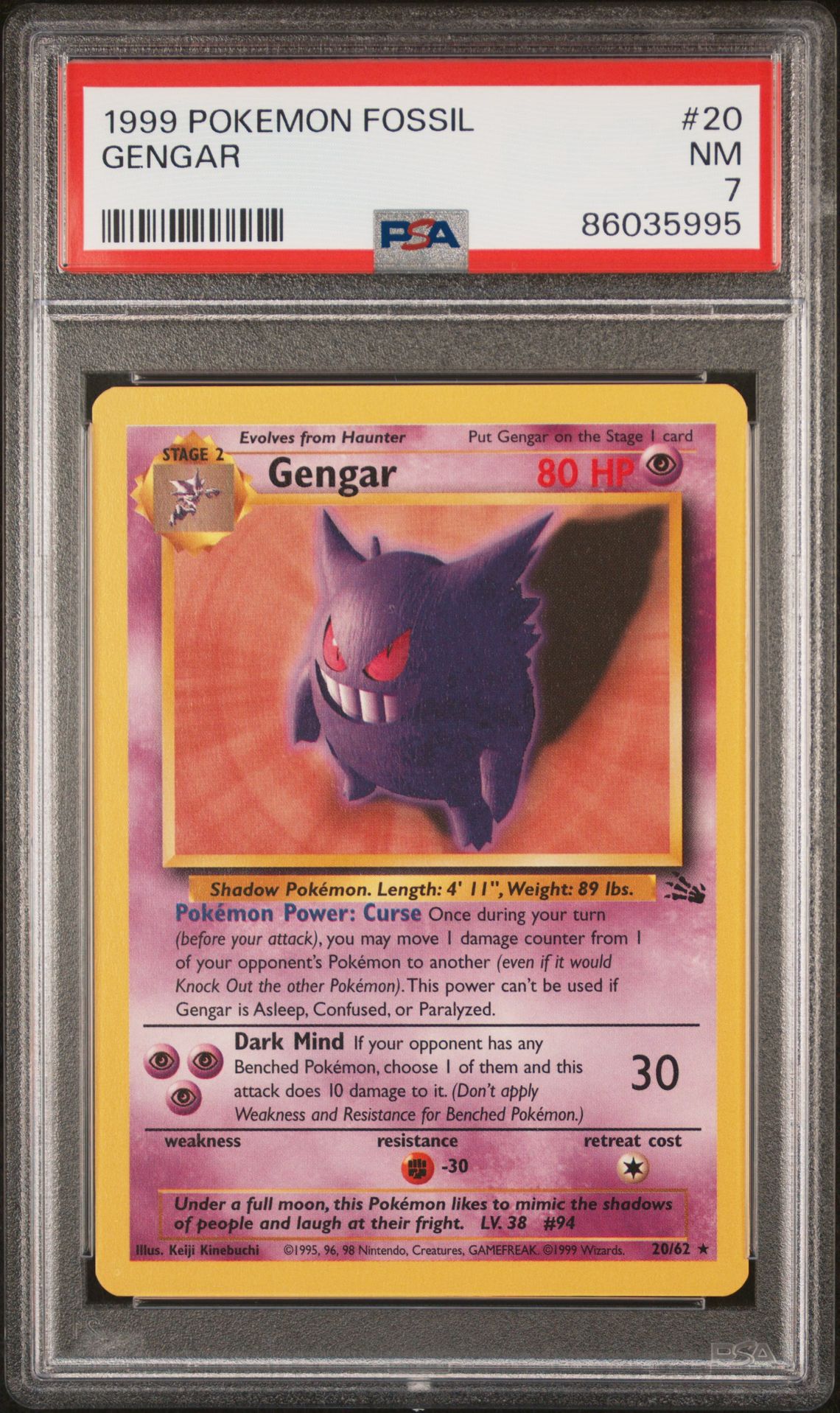 1999 Pokemon POKEMON FOSSIL #20 Gengar front