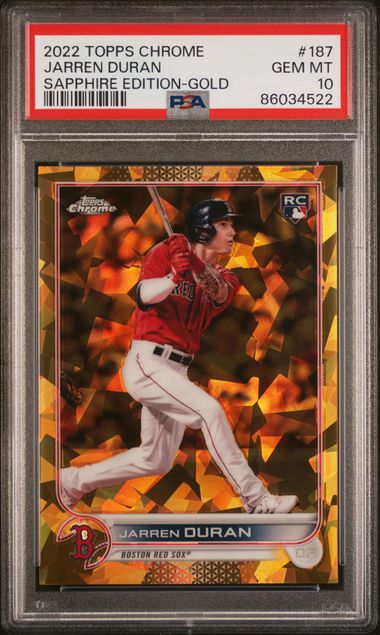 2022 Topps Chrome Sapphire Edition Jarren Duran #187 (Sapphire Edition-Gold) Gem Mt 10 front