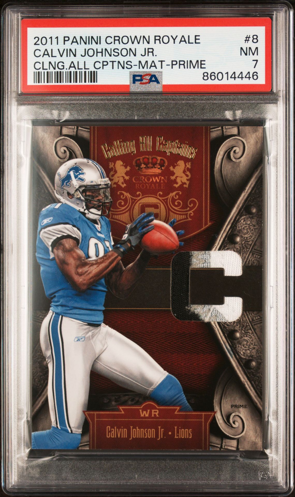 2011 Panini PANINI CROWN ROYALE CALLING ALL CAPTAINS CLNG.ALL CPTNS-MAT-PRIME #8 Calvin Johnson Jr. front