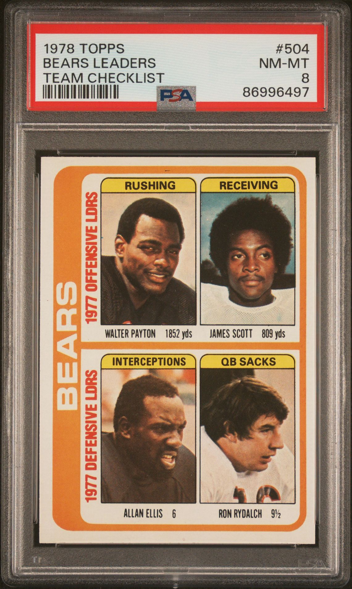1978 Topps TOPPS TEAM CHECKLIST #504 Bears Leaders front