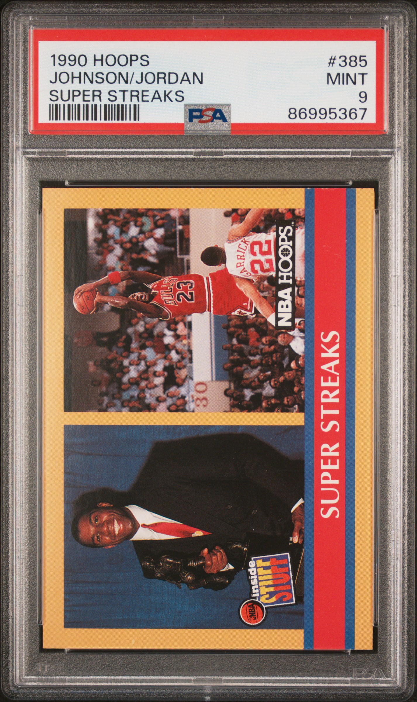 1990-91 Hoops Super Streaks #385 Magic Johnson/Michael Jordan – PSA MINT 9