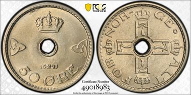 1941 50 Øre KM-386 Cu-Ni MS64