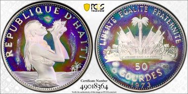1973 50 G KM-104.1  Ag Fineness Left PR67DCAM