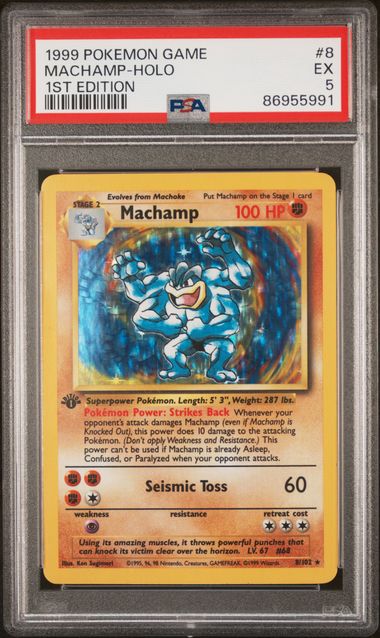 1999 Pokemon Game 1st Edition Holofoil #8 Machamp – PSA EX 5 on Goldin  Auctions