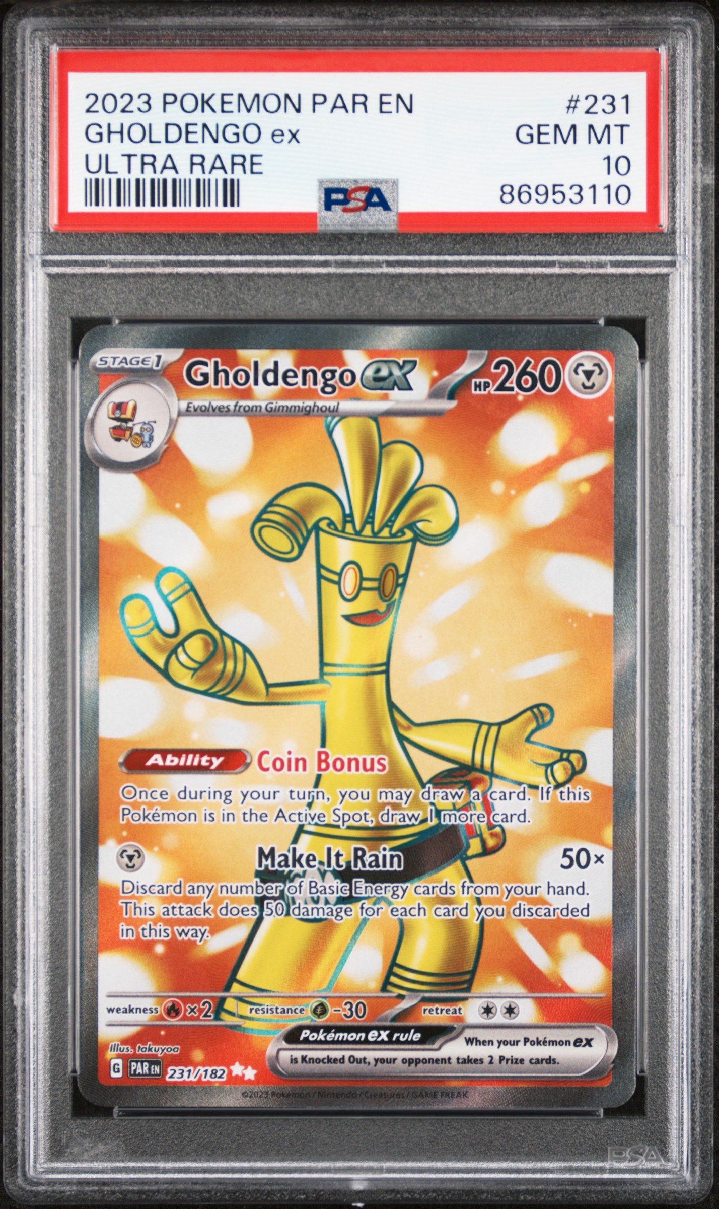 2023 Pokemon Par En-Paradox Rift Gholdengo Ex #231 (Ultra Rare) Gem Mt 10 front