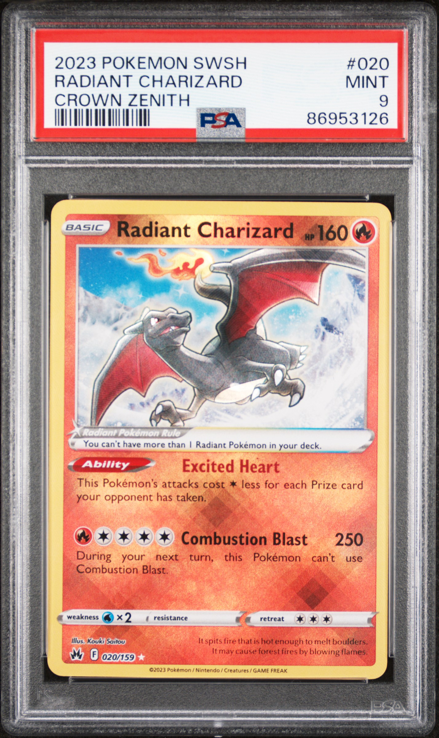 2023 Pokemon Sword And Shield Crown Zenith Radiant Charizard #020 (Crown Zenith) Mint 9 front