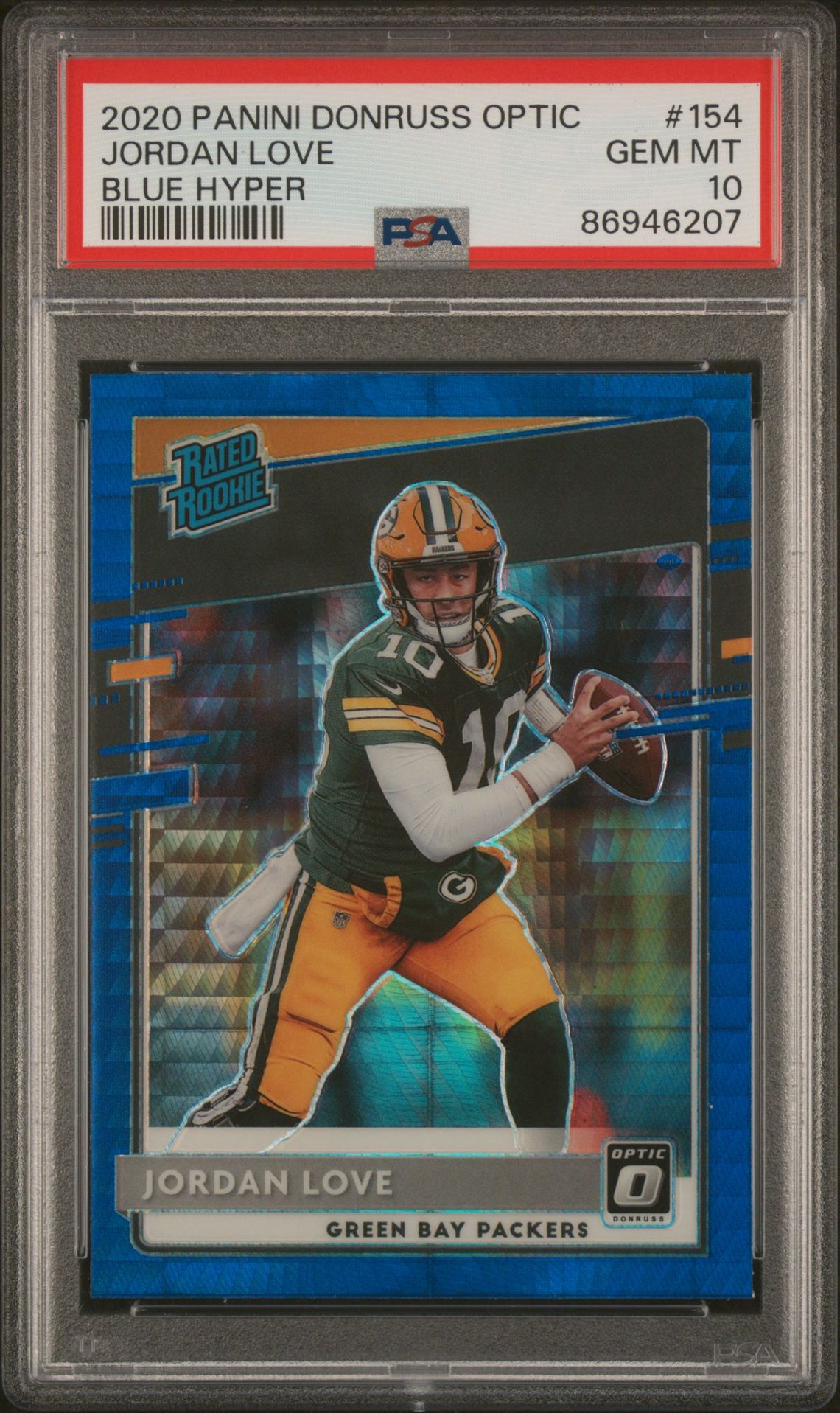 2020 Panini Donruss Optic Jordan Love #154 (Blue Hyper) Gem Mt 10 front