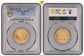 1880-MS M 25 Pta (1880) KM-673  Au MS65