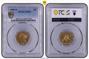 1863-S $5 XF45