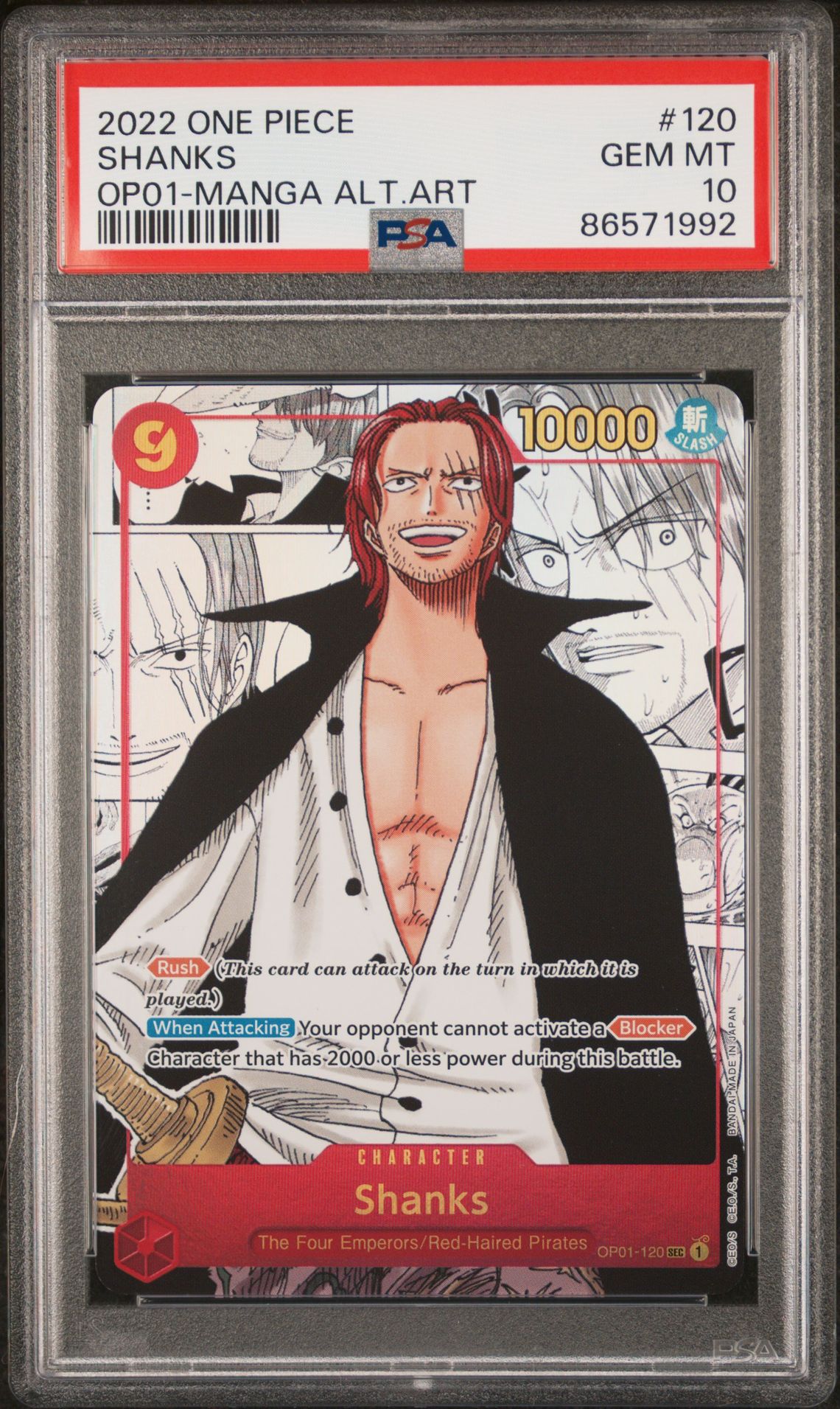 2022 One Piece ONE PIECE OP01-ROMANCE DAWN MANGA ALTERNATE ART #120 Shanks front