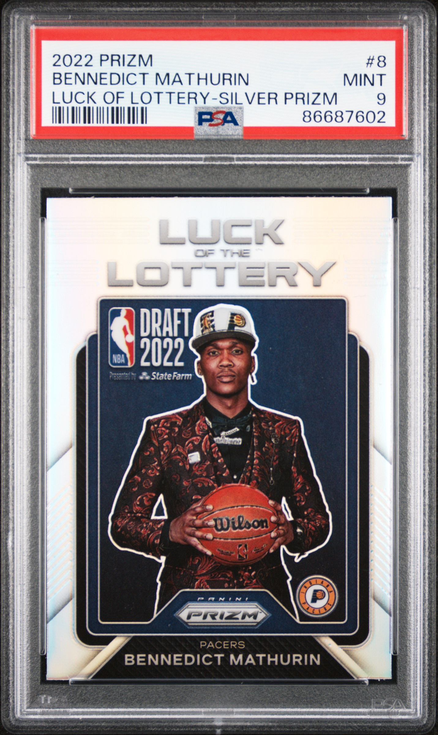 2022 Panini Prizm Luck Of The Lottery Silver Prizm #8 Bennedict Mathurin Rookie Card – PSA MINT 9