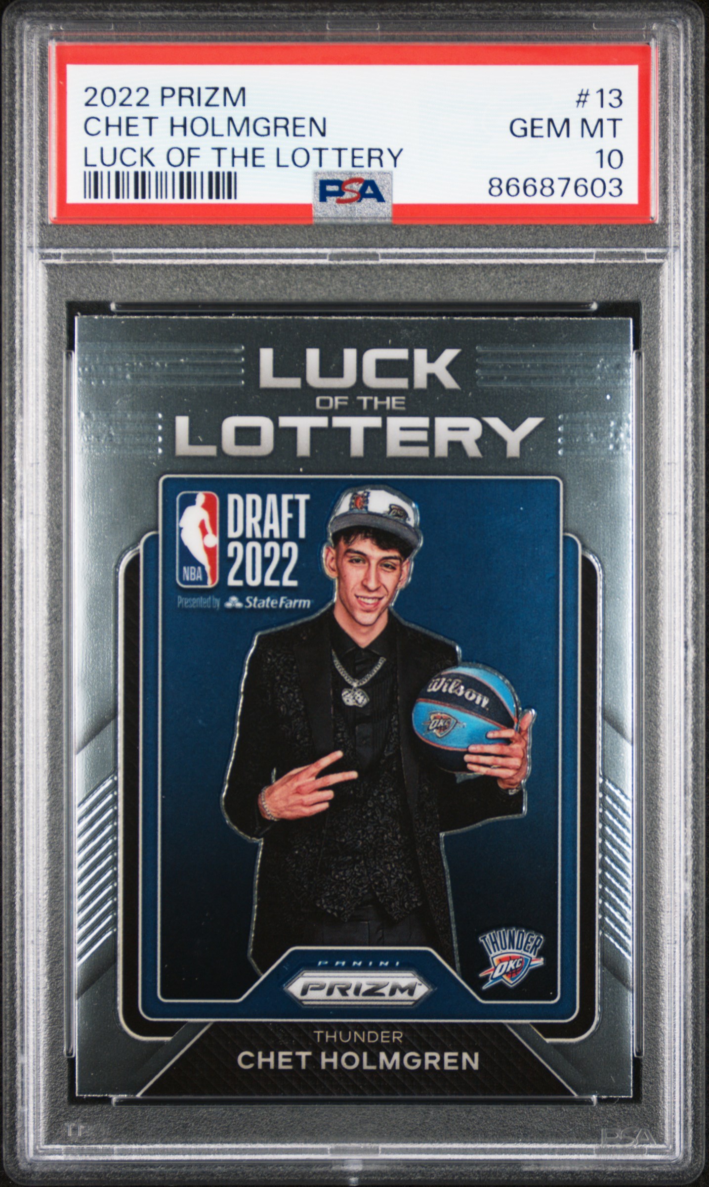 2022-23 Panini Prizm Luck Of The Lottery #13 Chet Holmgren Rookie Card – PSA GEM MT 10