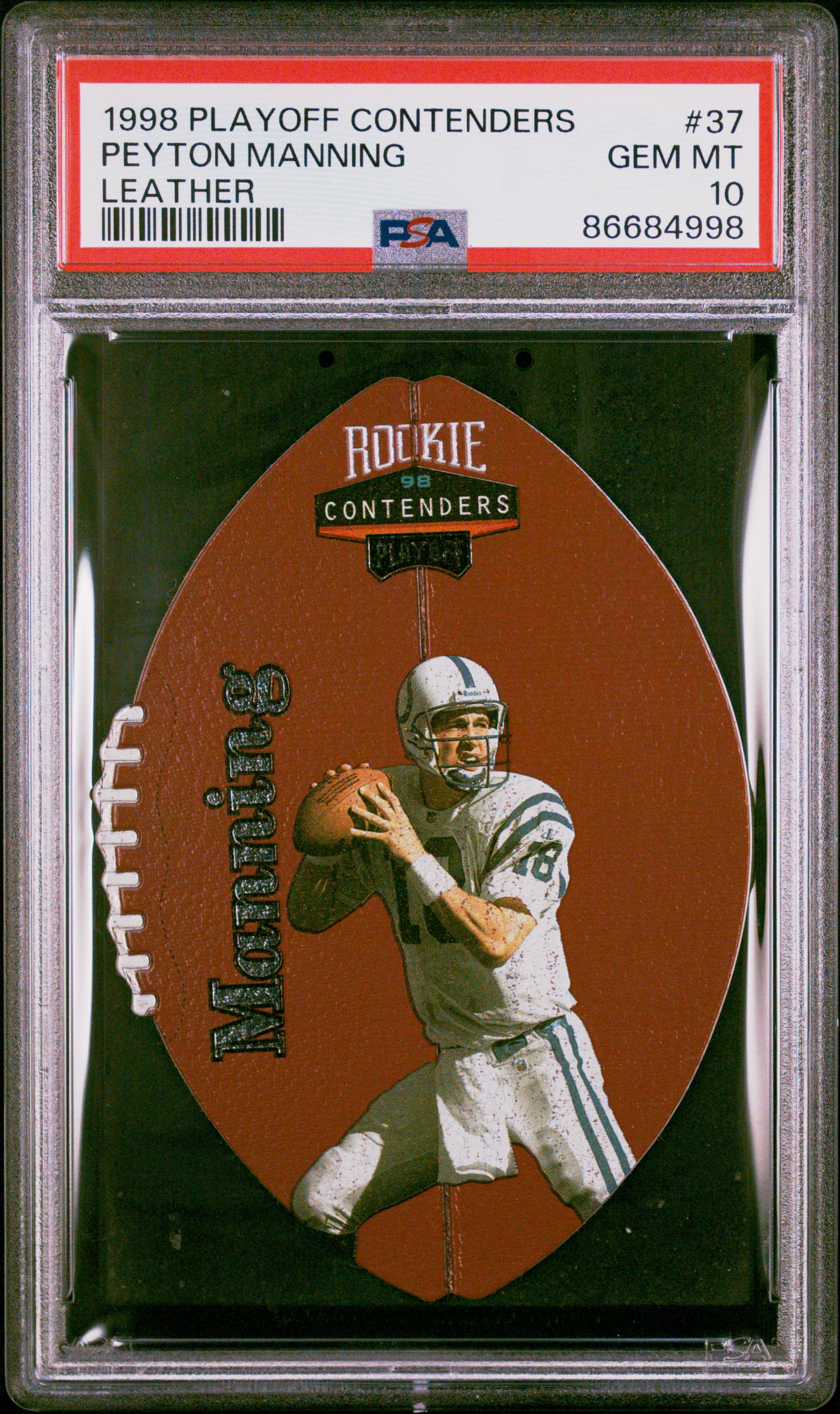 1998 Playoff Contenders Leather #37 Peyton Manning Rookie Card – PSA GEM MT 10