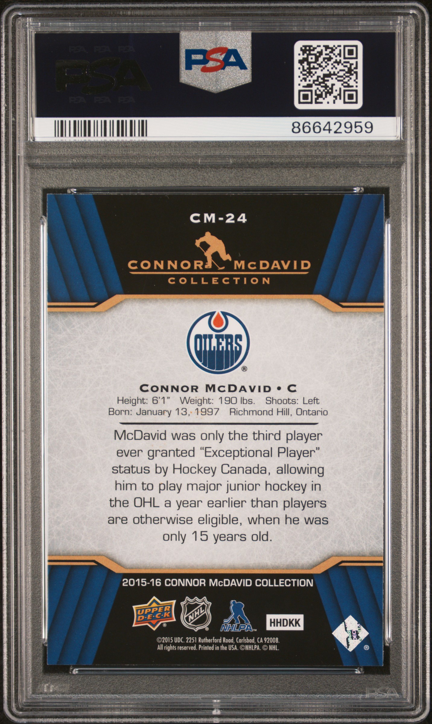 2015 Upper Deck Connor Mcdavid Collection Connor Mcdavid #Cm-24 (Connor Mcdavid Coll.) Gem Mt 10 back