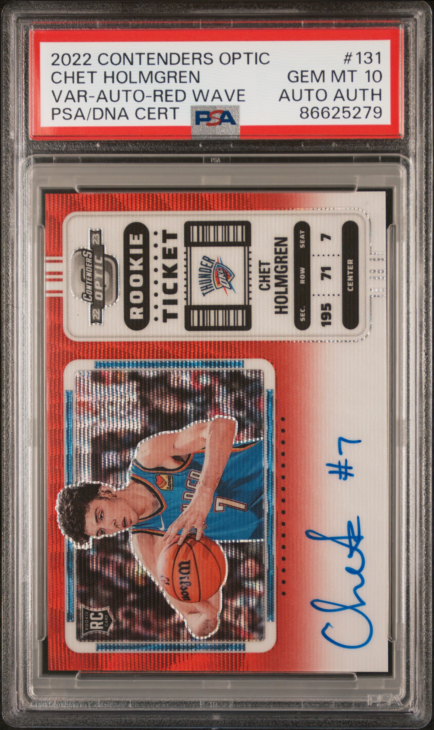 2022-23 Panini Contenders Optic Variation-Autograph-Red Wave #131 Chet Holmgren Signed Rookie Card – PSA GEM MT 10, PSA/DNA Authentic