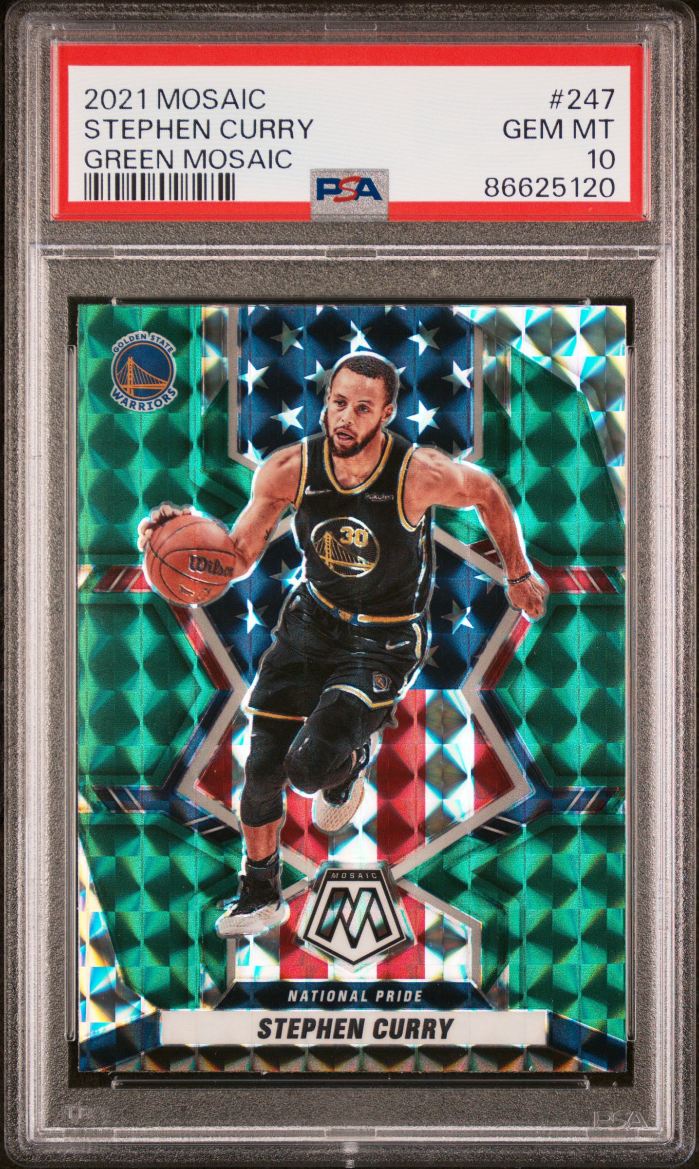 Stephen Curry 2021 Mosaic #247 National Pride - Green PSA 10 Price 
