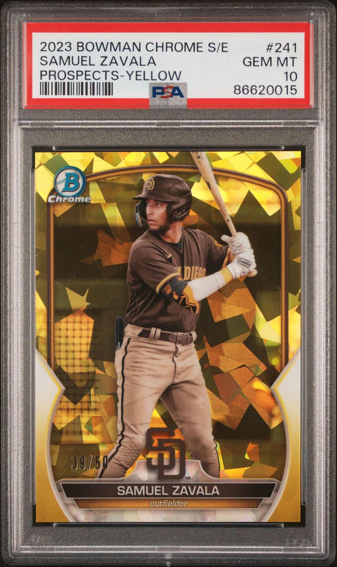 2023 Bowman BOWMAN CHROME SAPPHIRE EDITION PROSPECTS YELLOW #241 Samuel Zavala front