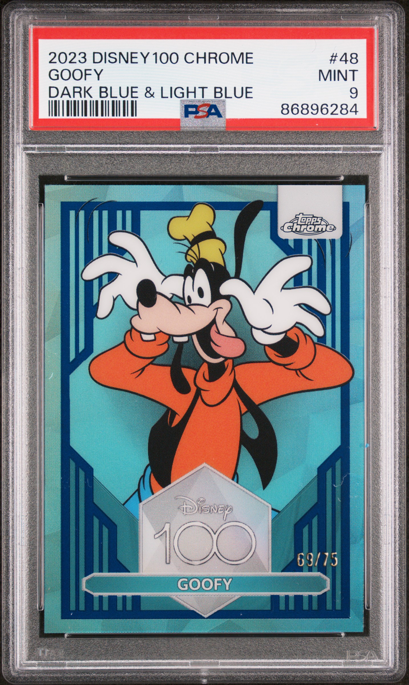 2023 Topps Chrome Disney100 Goofy #48 (Dark Blue & Light Blue Ref) Mint 9 front