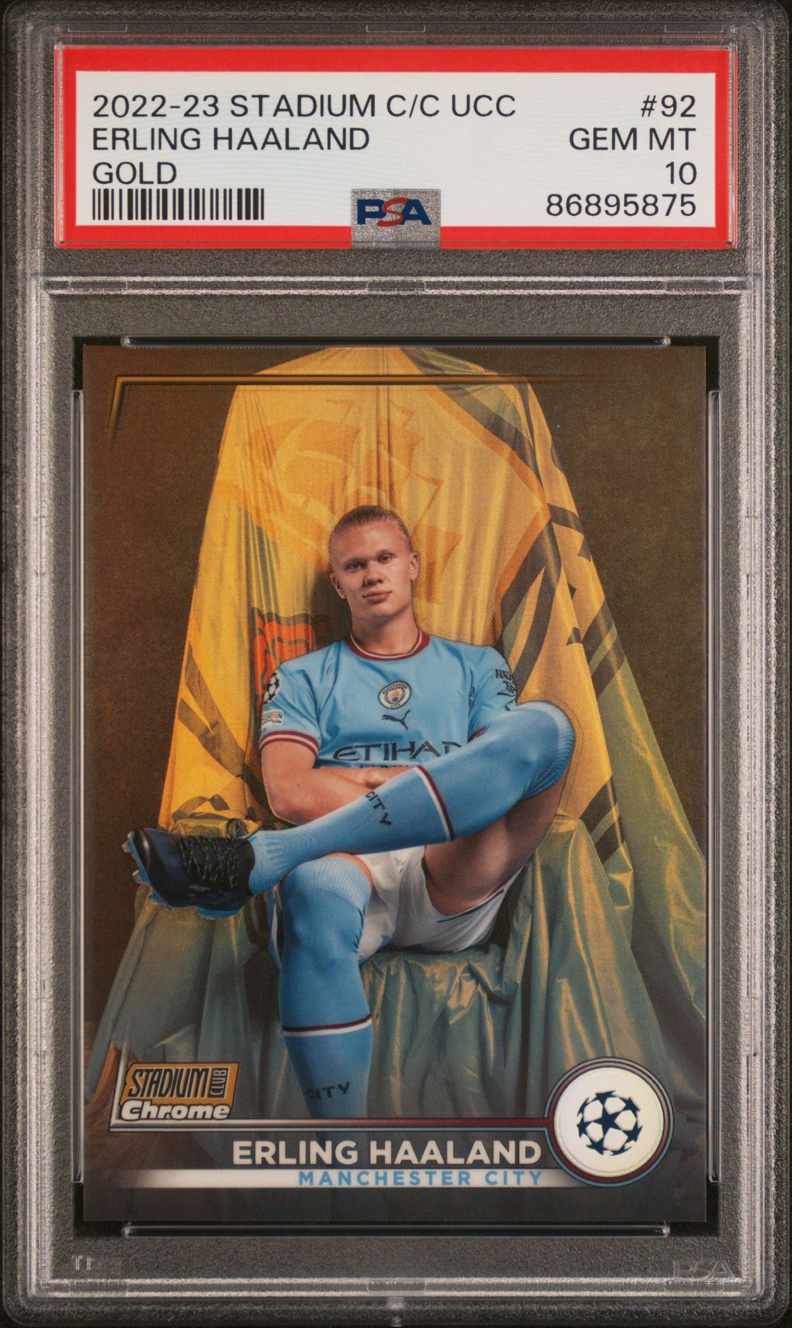 2022-23 Topps TOPPS STADIUM CLUB CHROME UEFA CLUB COMPETITIONS GOLD REFRACTOR #92 Erling Haaland front