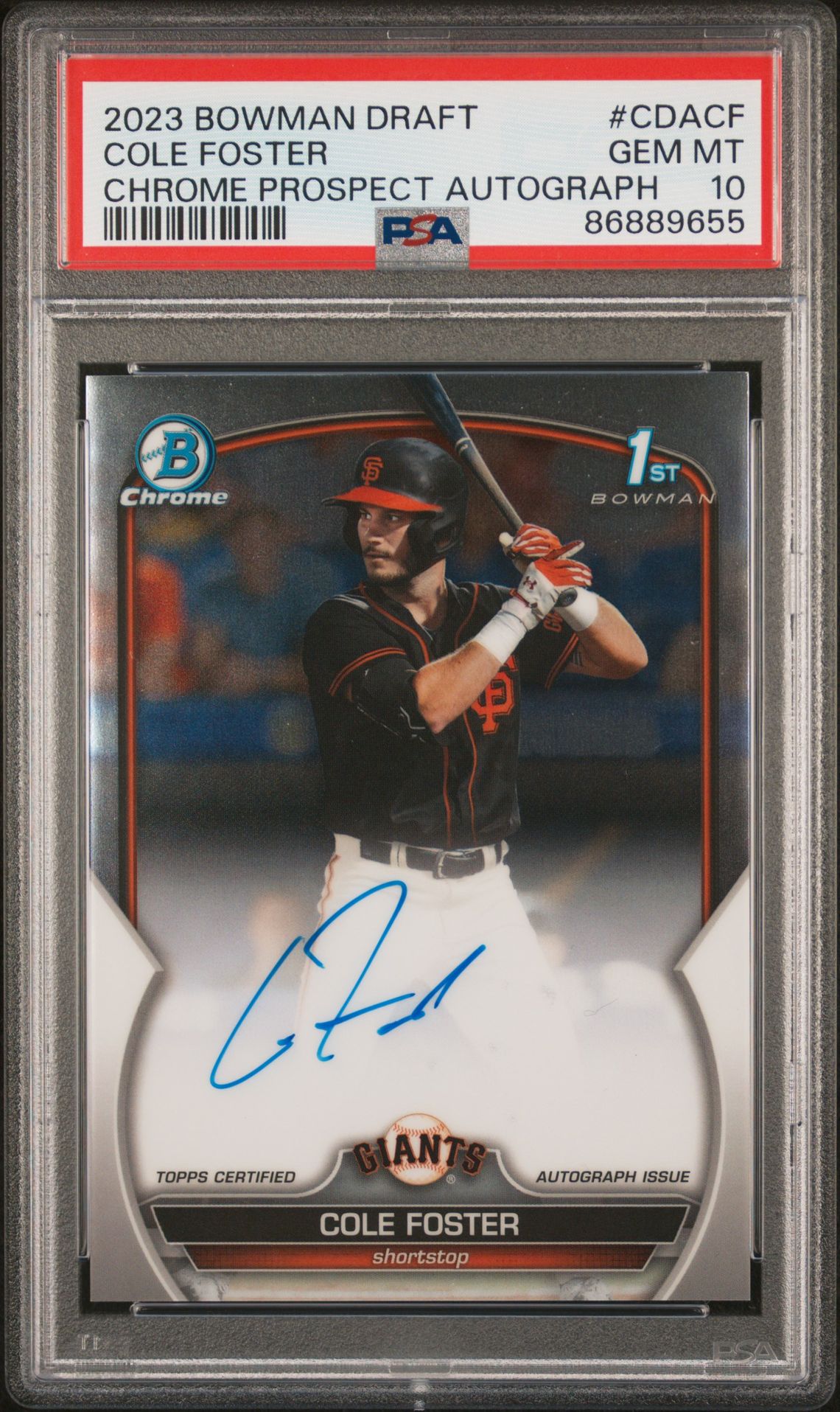 2023 Bowman BOWMAN DRAFT CHROME PROSPECT AUTOGRAPH #CDACF Cole Foster front
