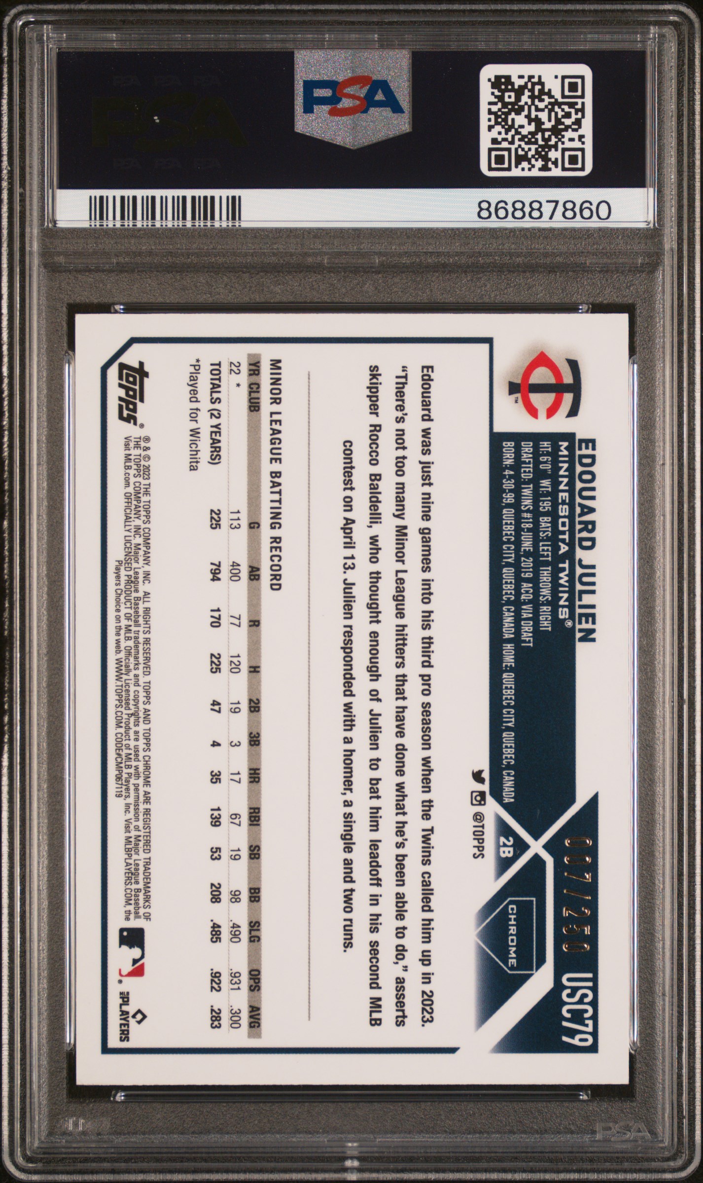 2023 Topps Chrome Update Edouard Julien #Usc79 (Purple Refractor) Mint 9 back