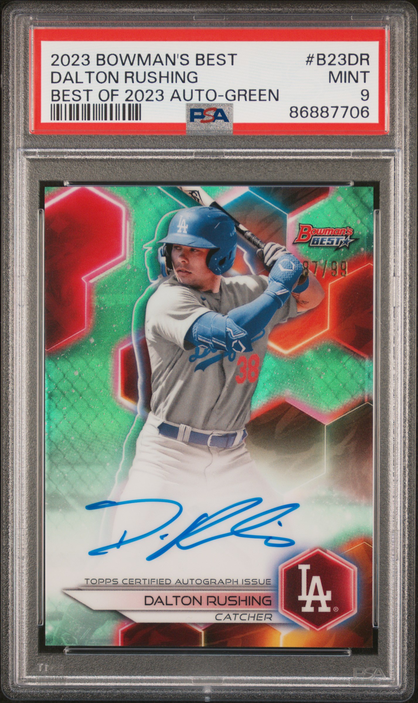 2023 Bowman's Best Best Of 2023 Autographs Dalton Rushing #B23Dr (Best Of 2023 Auto-Green Ref) Mint 9 front
