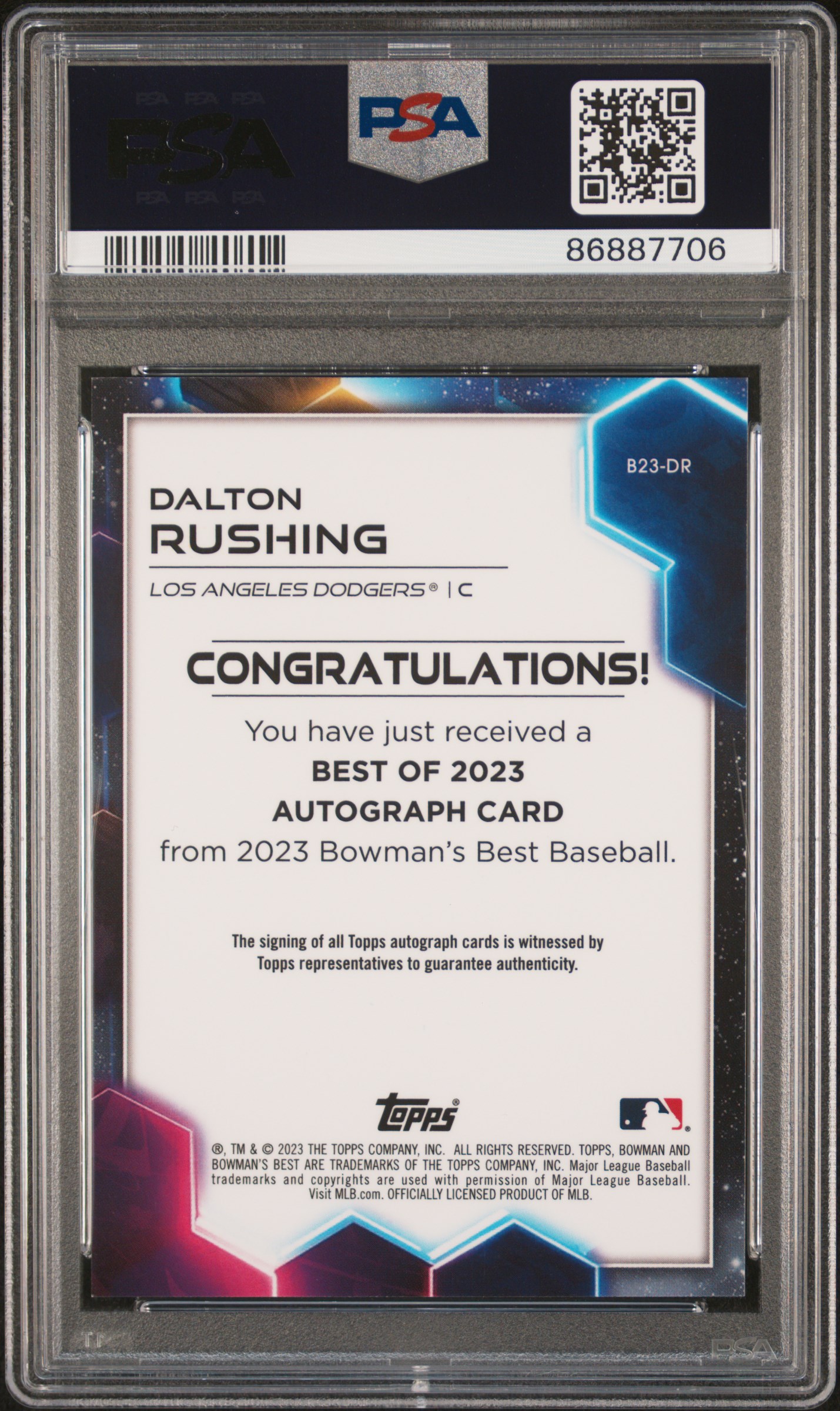 2023 Bowman's Best Best Of 2023 Autographs Dalton Rushing #B23Dr (Best Of 2023 Auto-Green Ref) Mint 9 back
