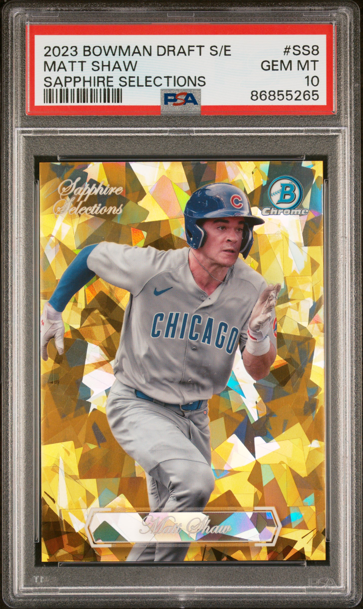 2023 Bowman Draft Sapphire Edition Sapphire Selections Gold #SS8 Matt Shaw Rookie Card (#12/50) – PSA GEM MT 10