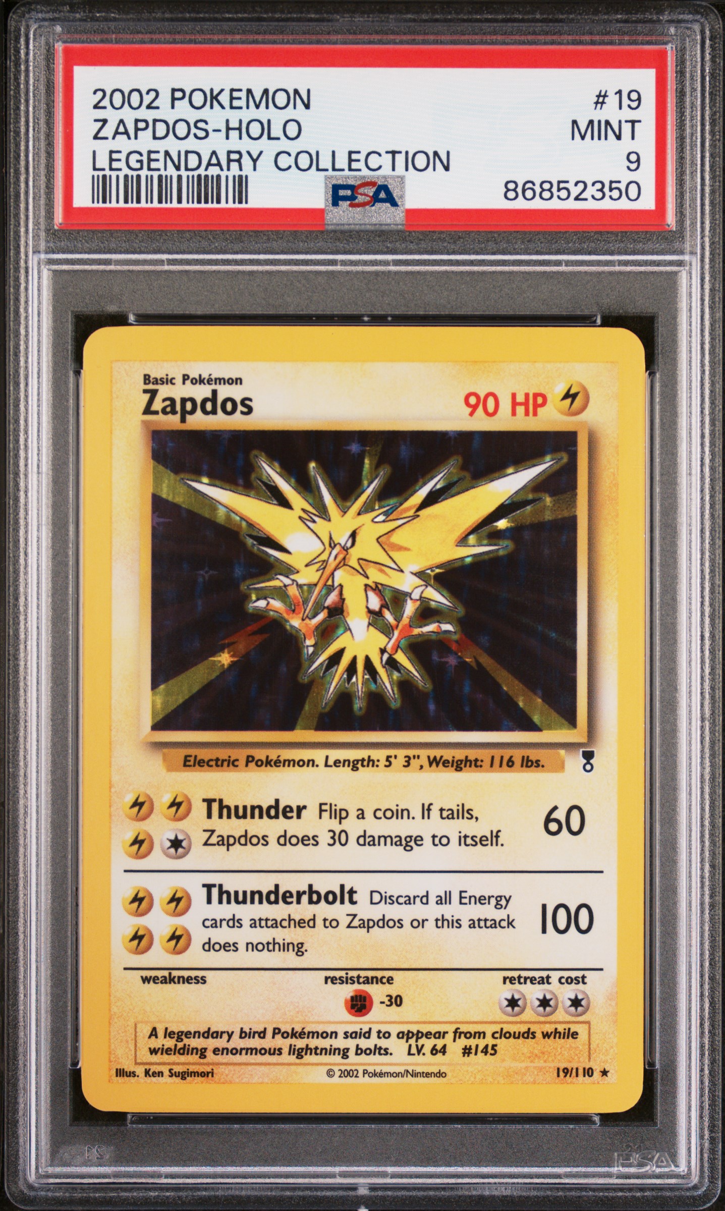 2002 Pokemon Legendary Collection 19 Zapdos-Holo – PSA MINT 9