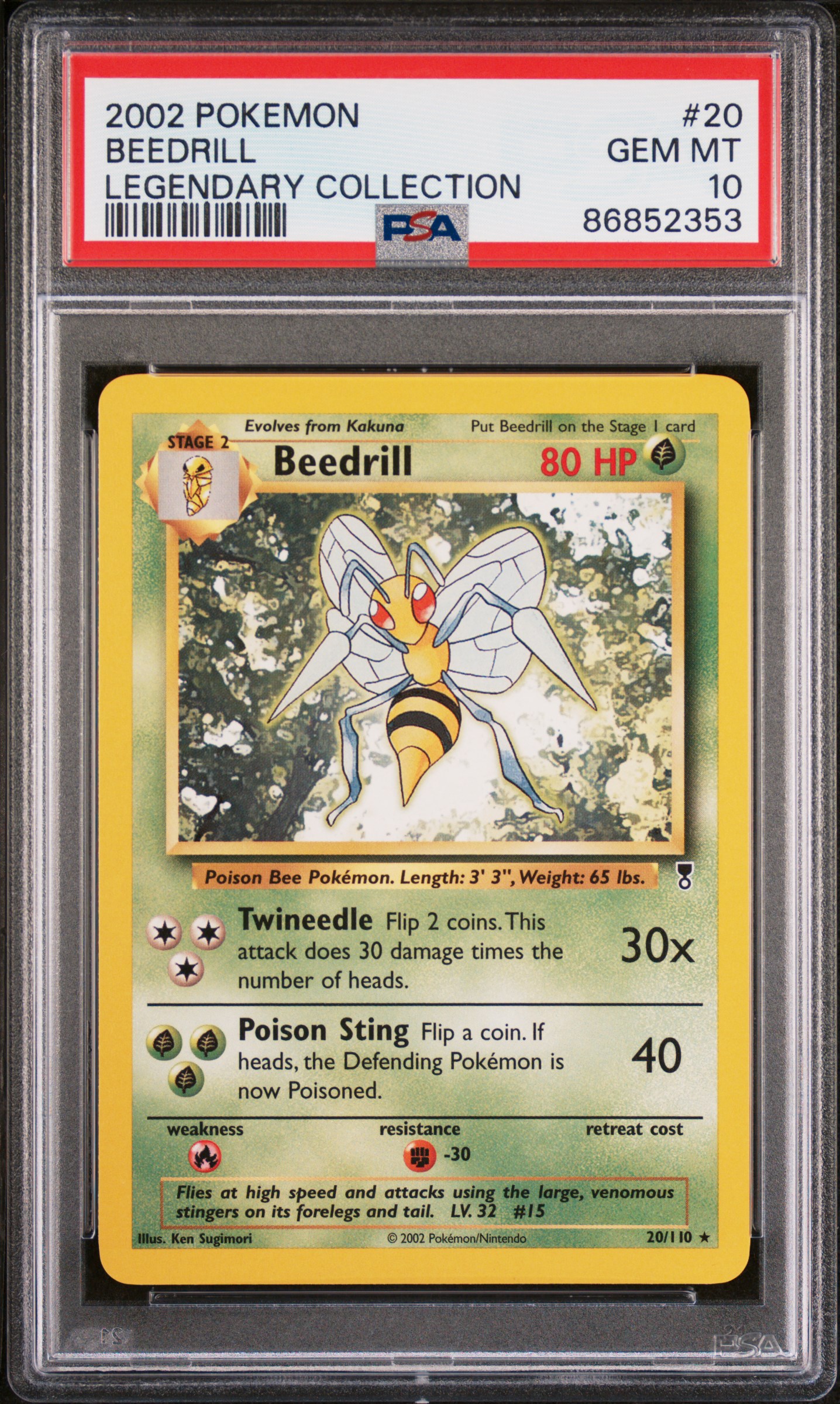 2002 Pokemon Legendary Collection 20 Beedrill – PSA GEM MT 10