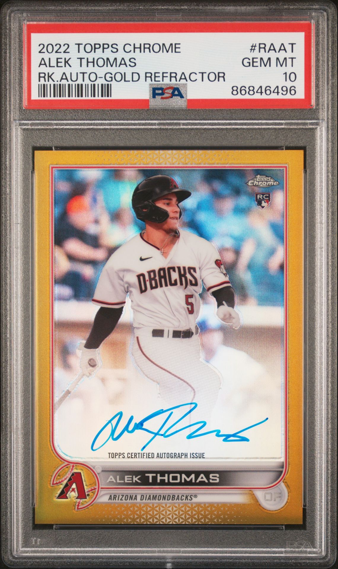 2022 Topps TOPPS CHROME ROOKIE AUTOGRAPHS Gold Refractor #RAAT Alek Thomas front