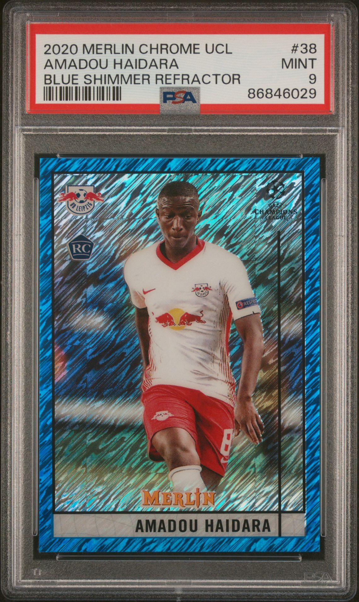 2020 Topps Merlin Chrome Uefa Champions League Amadou Haidara #38 (Blue Shimmer Refractor) Mint 9 front