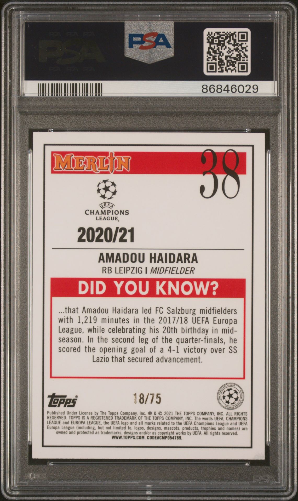 2020 Topps Merlin Chrome Uefa Champions League Amadou Haidara #38 (Blue Shimmer Refractor) Mint 9 back