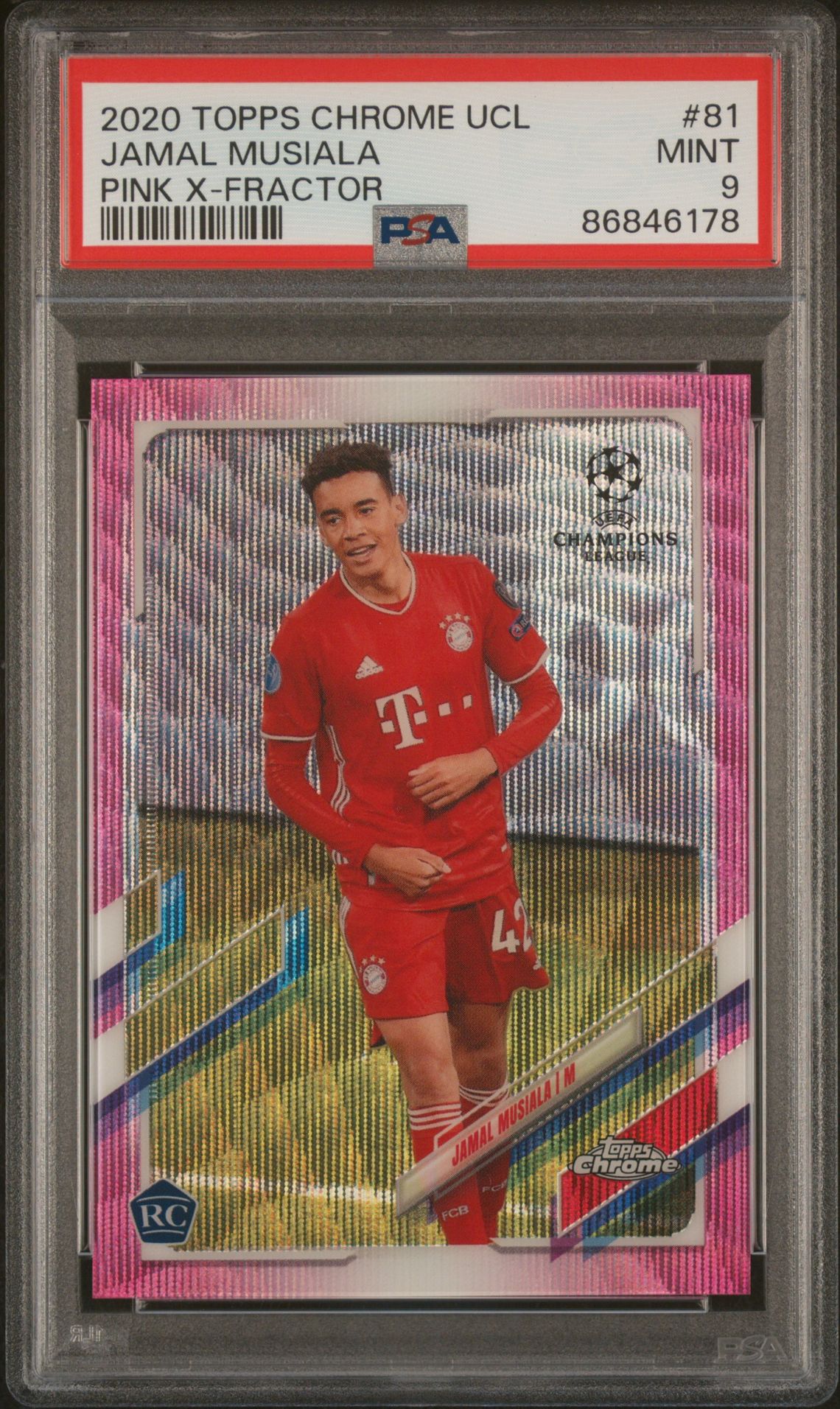 2020 Topps Chrome Uefa Champions League Jamal Musiala #81 (Pink X-Fractor) Mint 9 front