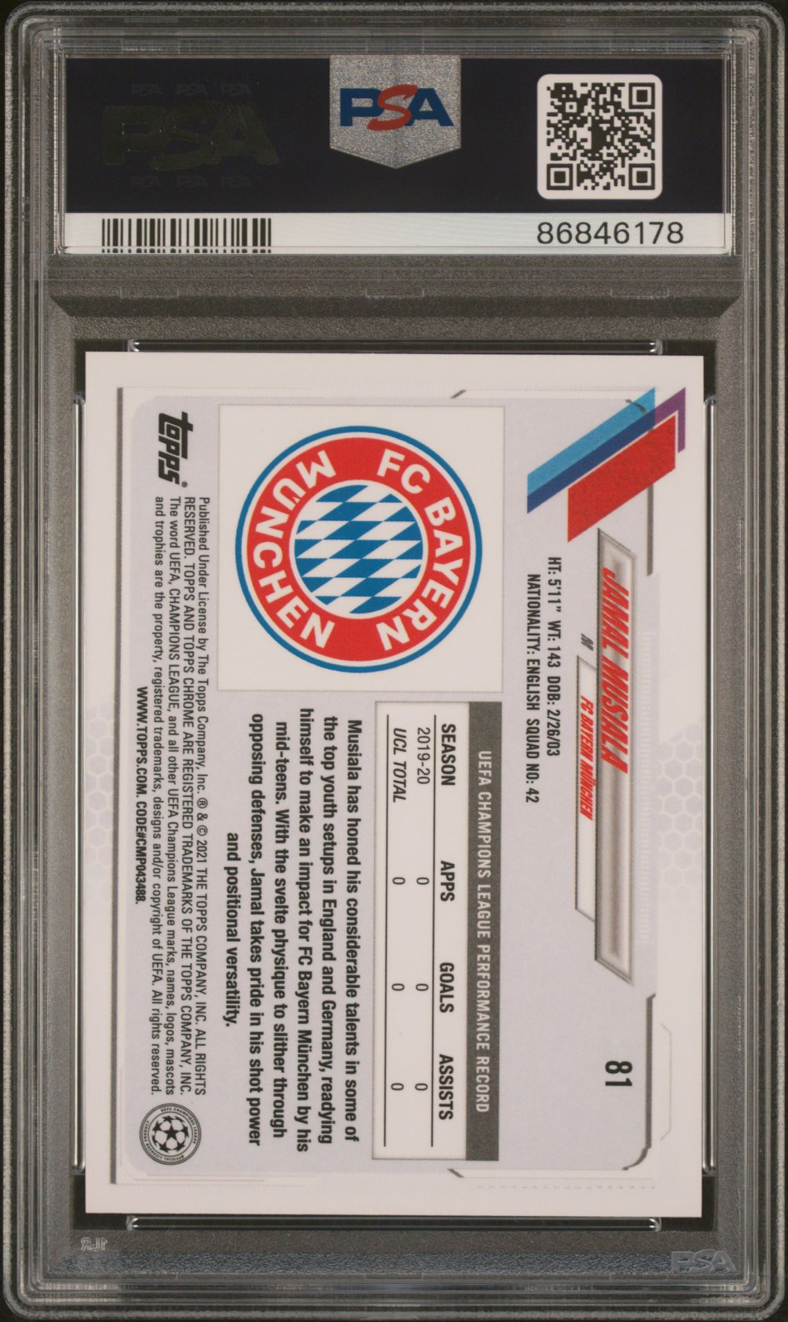 2020 Topps Chrome Uefa Champions League Jamal Musiala #81 (Pink X-Fractor) Mint 9 back