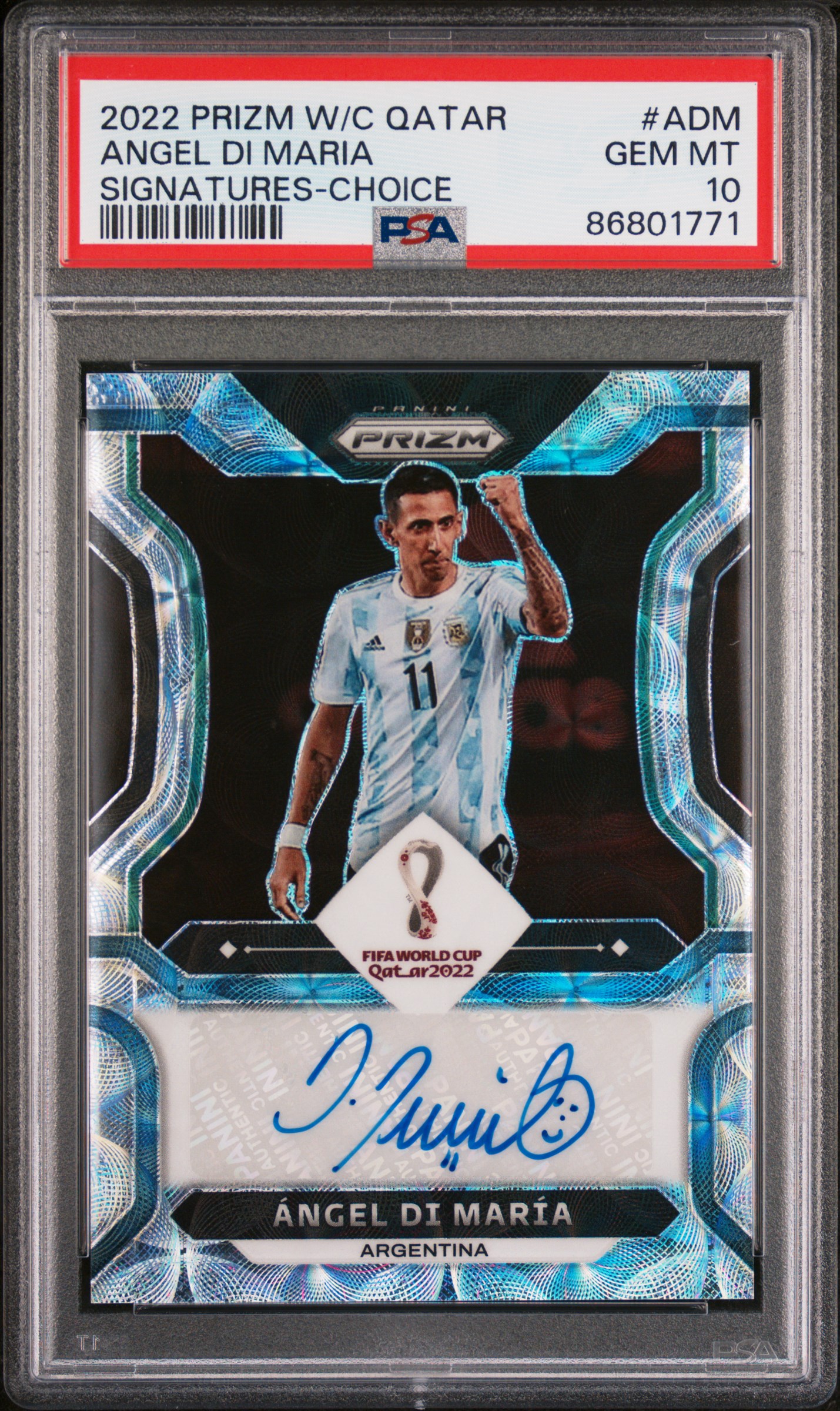 2022 Panini Prizm World Cup Qatar Signatures Choice #S-ADM Angel Di Maria Signed Card – PSA GEM MT 10