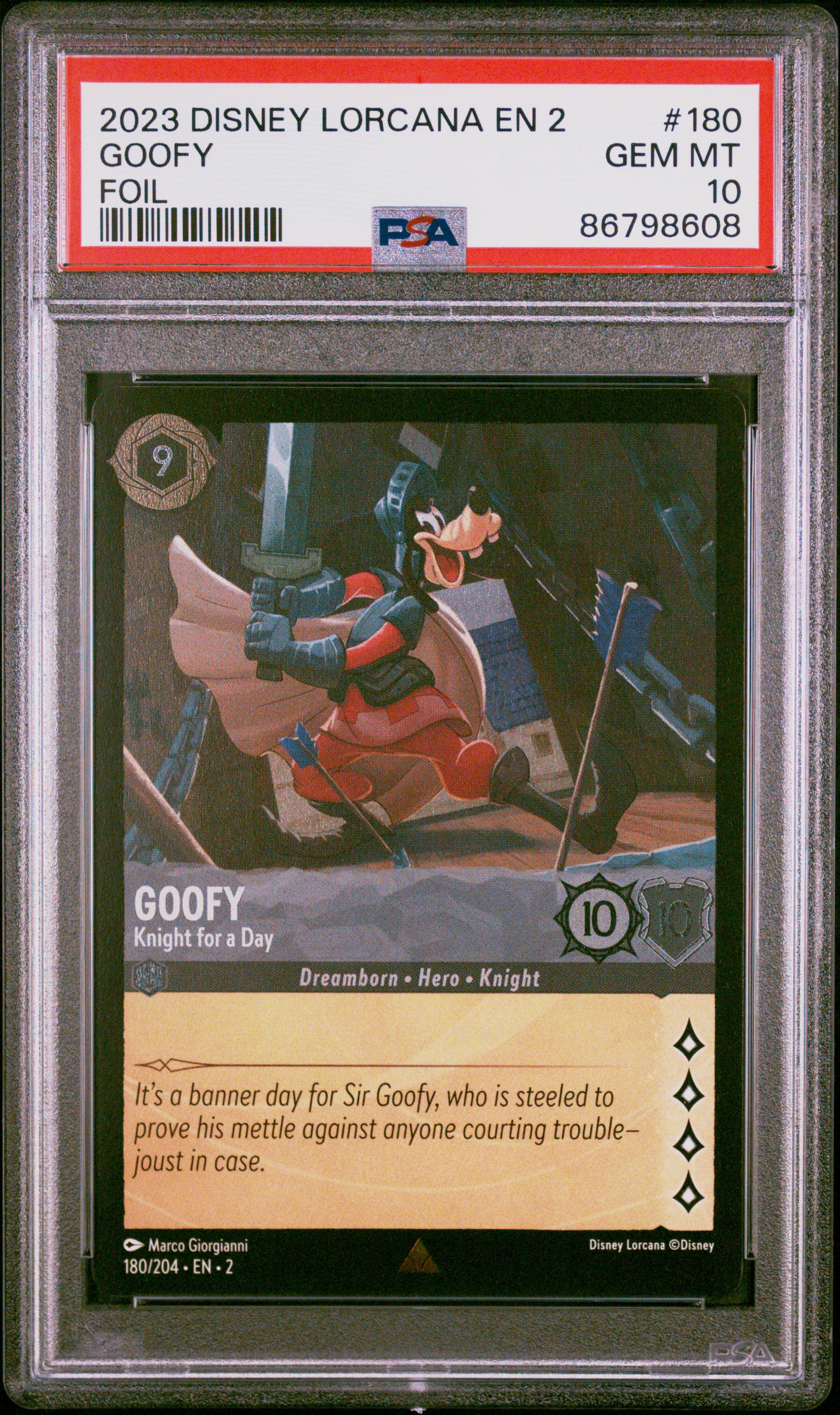 2023 Disney Lorcana En 2-Rise Of The Floodborn Foil #180 Goofy - Knight For A Day – PSA GEM MT 10