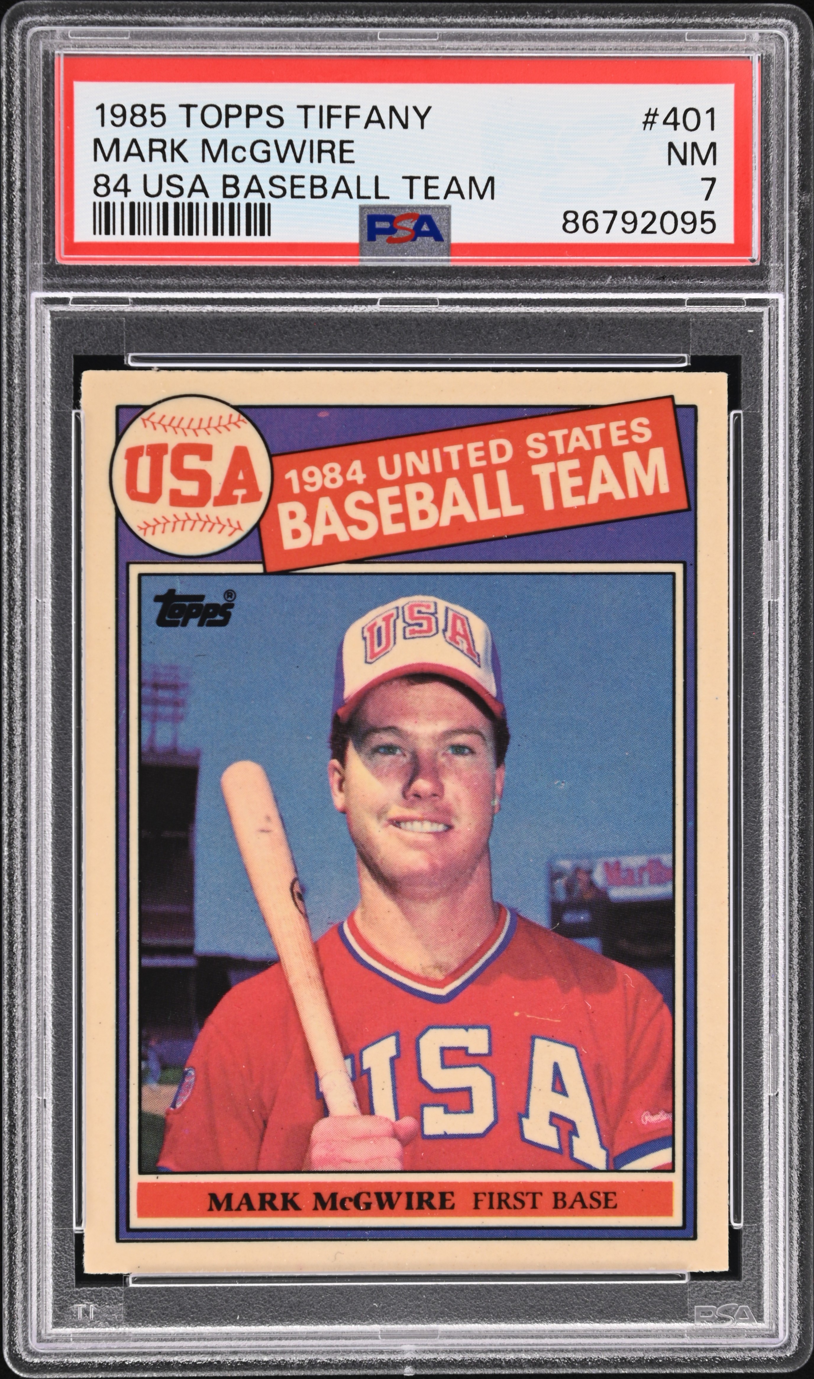 1985 Topps Tiffany 84 USA Baseball Team #401 Mark McGwire Rookie Card – PSA NM 7