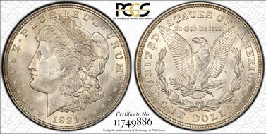 1921 $1 Morgan, Pitted Reverse MS64