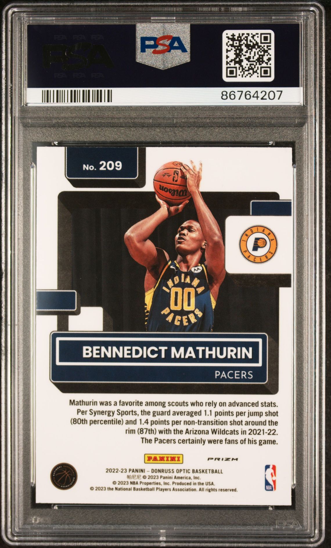 2022 Panini Donruss Optic Bennedict Mathurin #209 (Choice) Gem Mt 10 back